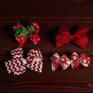 Girls Christmas Hair Bows Handmade Holiday Snowman Santa Claus Red